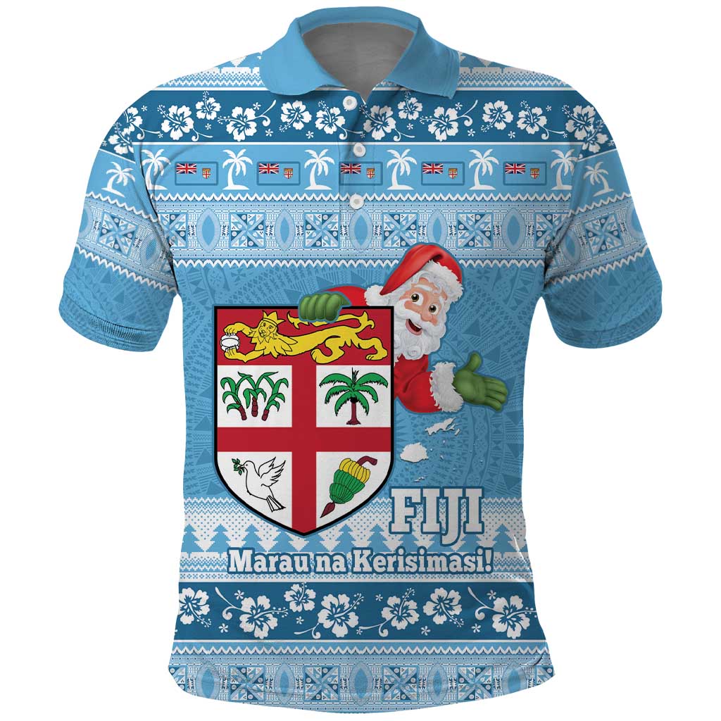 Fiji Christmas Polo Shirt Fijian Masi Marau na Kerisimasi! - Blue LT14 Blue - Polynesian Pride