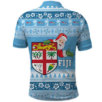 Fiji Christmas Polo Shirt Fijian Masi Marau na Kerisimasi! - Blue LT14 - Polynesian Pride