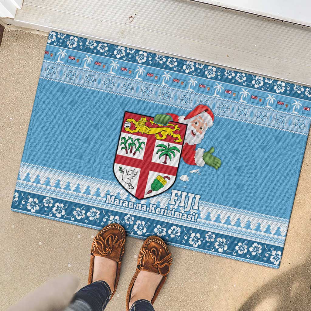 Fiji Christmas Rubber Doormat Fijian Masi Marau na Kerisimasi! - Blue