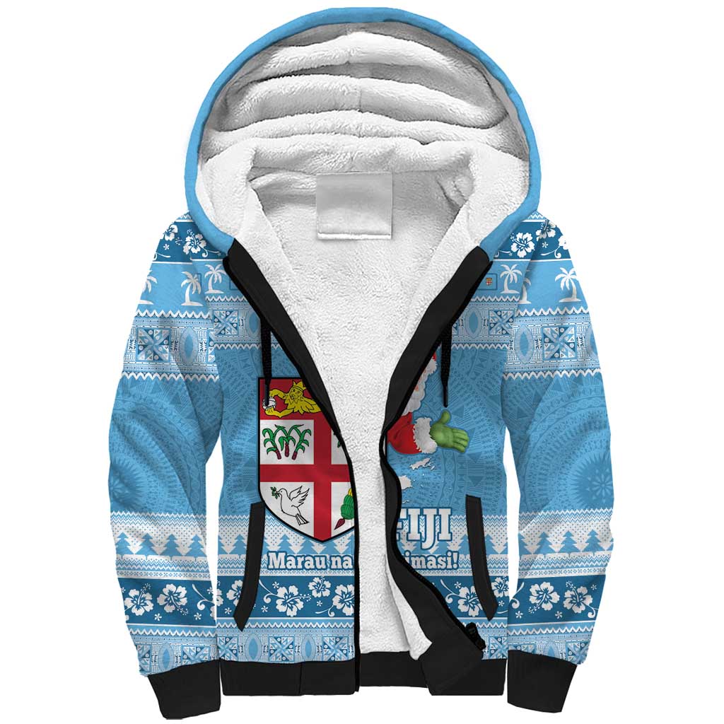 Fiji Christmas Sherpa Hoodie Fijian Masi Marau na Kerisimasi! - Blue LT14 Unisex Blue - Polynesian Pride