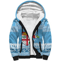 Fiji Christmas Sherpa Hoodie Fijian Masi Marau na Kerisimasi! - Blue LT14 Unisex Blue - Polynesian Pride