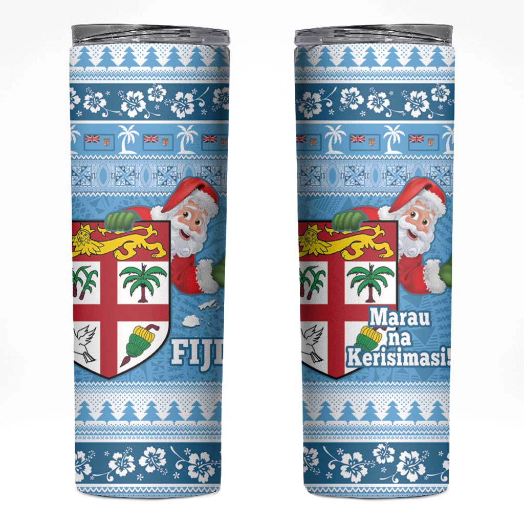 Fiji Christmas Skinny Tumbler Fijian Masi Marau na Kerisimasi! - Blue LT14 Blue - Polynesian Pride