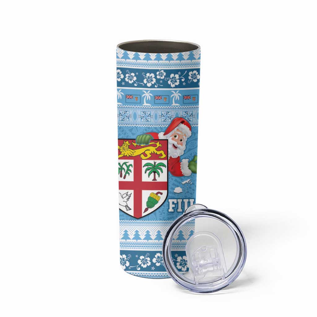 Fiji Christmas Skinny Tumbler Fijian Masi Marau na Kerisimasi! - Blue LT14 - Polynesian Pride