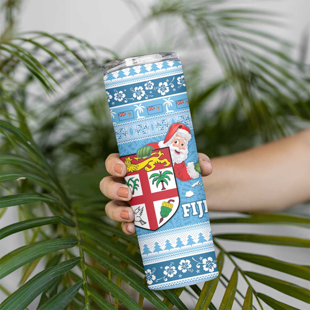 Fiji Christmas Skinny Tumbler Fijian Masi Marau na Kerisimasi! - Blue LT14 - Polynesian Pride