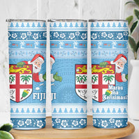 Fiji Christmas Skinny Tumbler Fijian Masi Marau na Kerisimasi! - Blue LT14 - Polynesian Pride