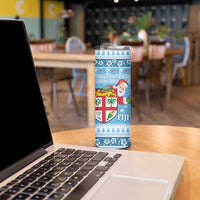 Fiji Christmas Skinny Tumbler Fijian Masi Marau na Kerisimasi! - Blue LT14 - Polynesian Pride