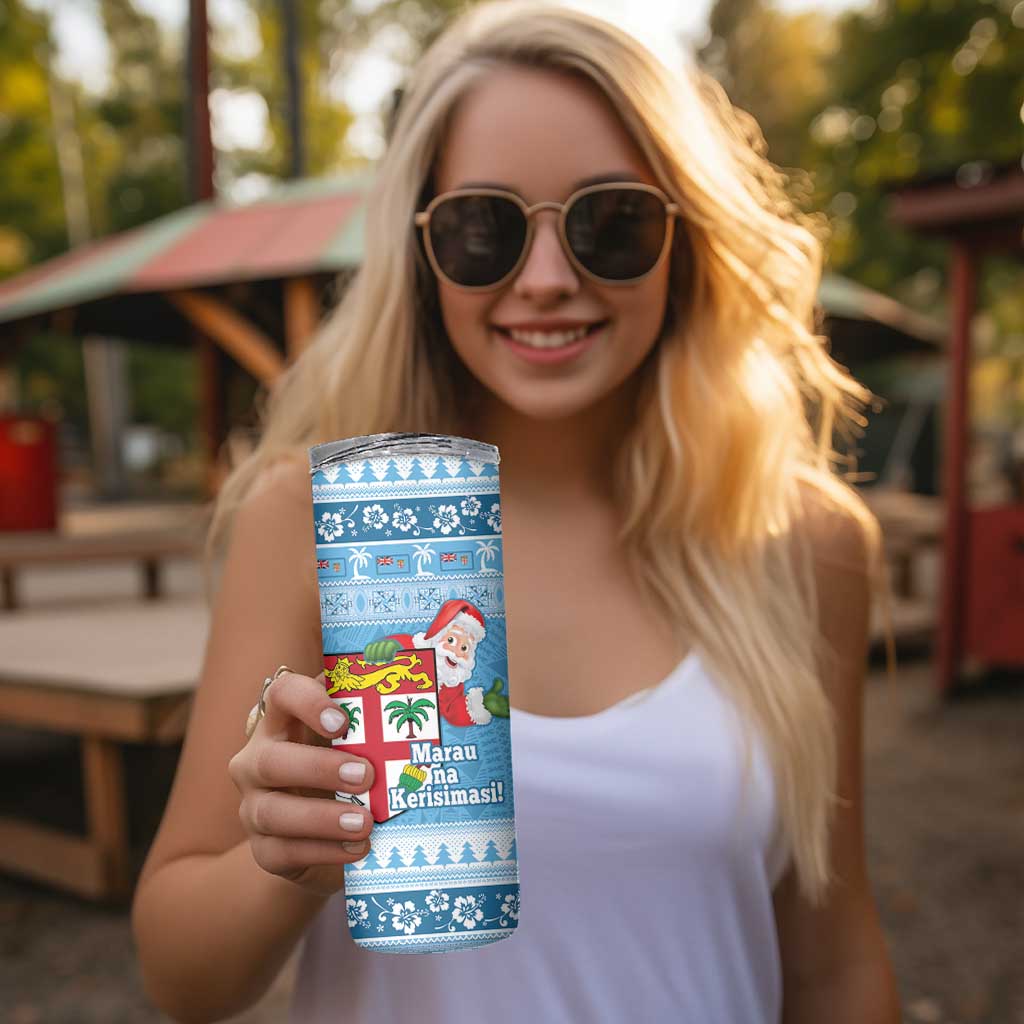 Fiji Christmas Skinny Tumbler Fijian Masi Marau na Kerisimasi! - Blue LT14 - Polynesian Pride