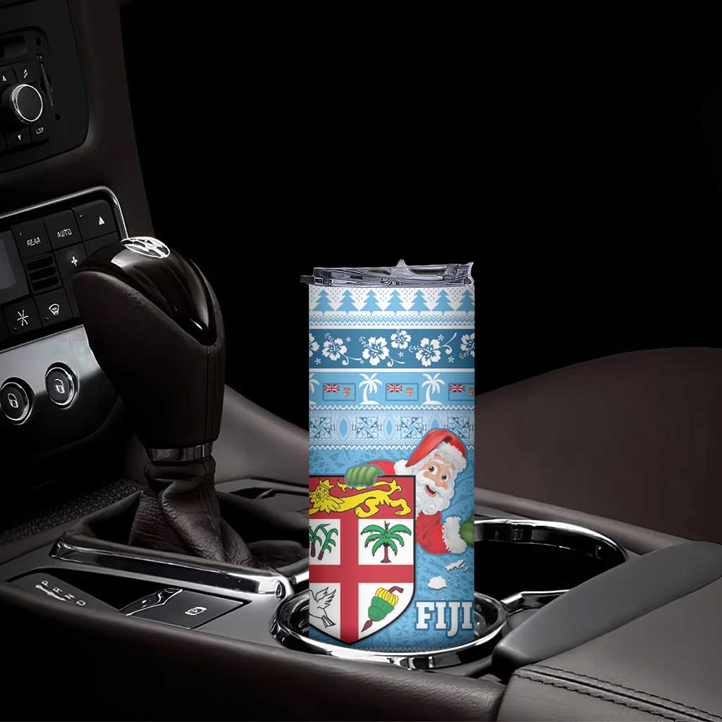 Fiji Christmas Skinny Tumbler Fijian Masi Marau na Kerisimasi! - Blue LT14 - Polynesian Pride