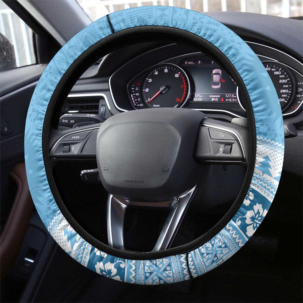 Fiji Christmas Steering Wheel Cover Fijian Masi Marau na Kerisimasi! - Blue LT14 - Polynesian Pride