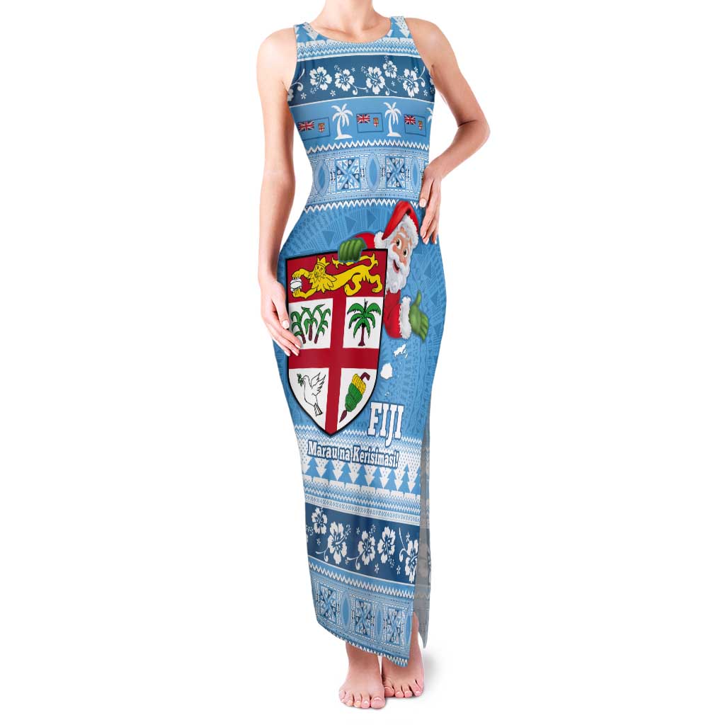 Fiji Christmas Tank Maxi Dress Fijian Masi Marau na Kerisimasi! - Blue LT14 Women Blue - Polynesian Pride