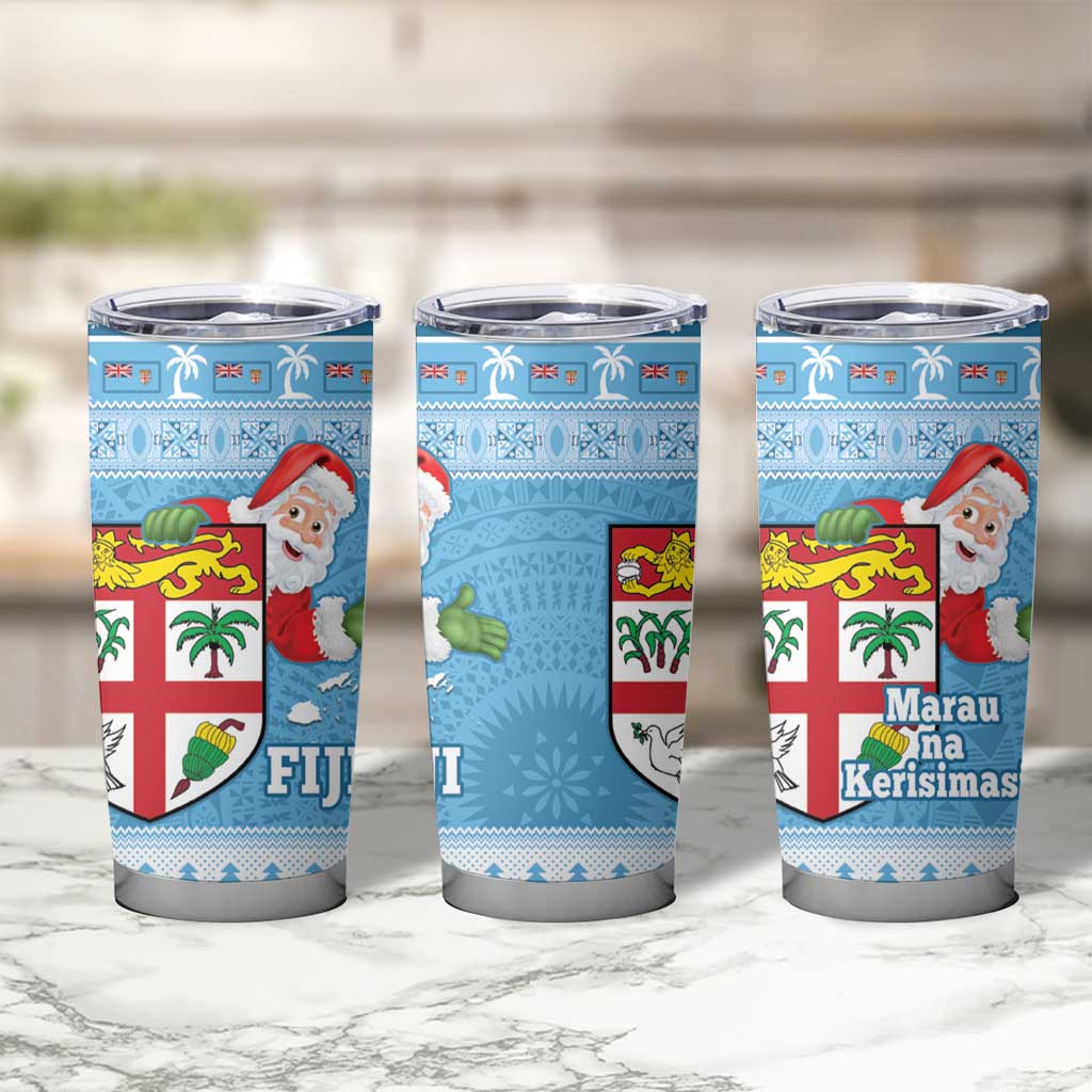 Fiji Christmas Tumbler Cup Fijian Masi Marau na Kerisimasi! - Blue LT14 - Polynesian Pride