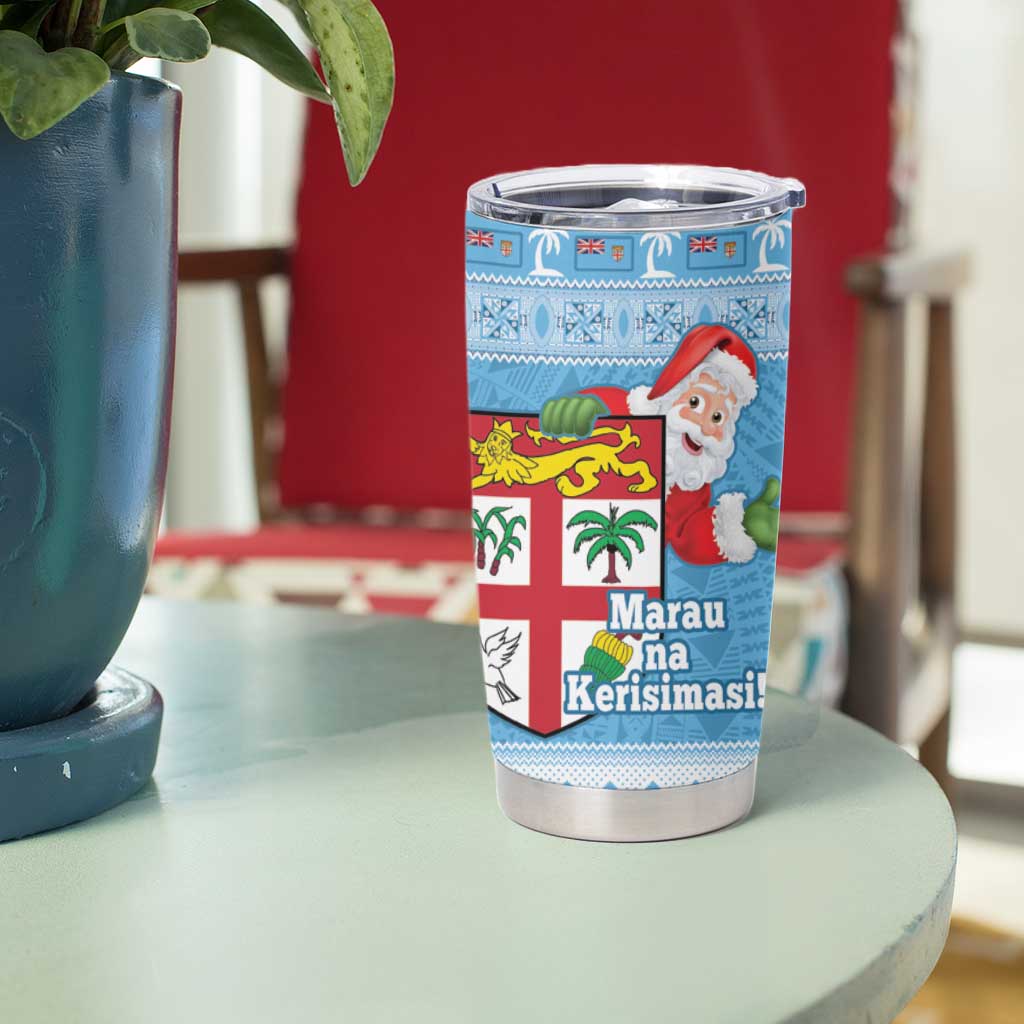 Fiji Christmas Tumbler Cup Fijian Masi Marau na Kerisimasi! - Blue LT14 - Polynesian Pride