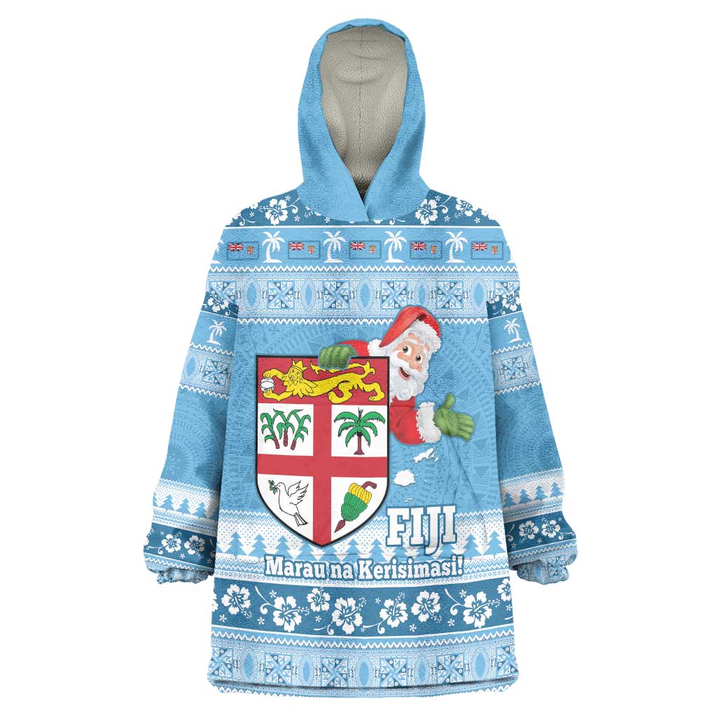 Fiji Christmas Wearable Blanket Hoodie Fijian Masi Marau na Kerisimasi! - Blue LT14 One Size Blue - Polynesian Pride