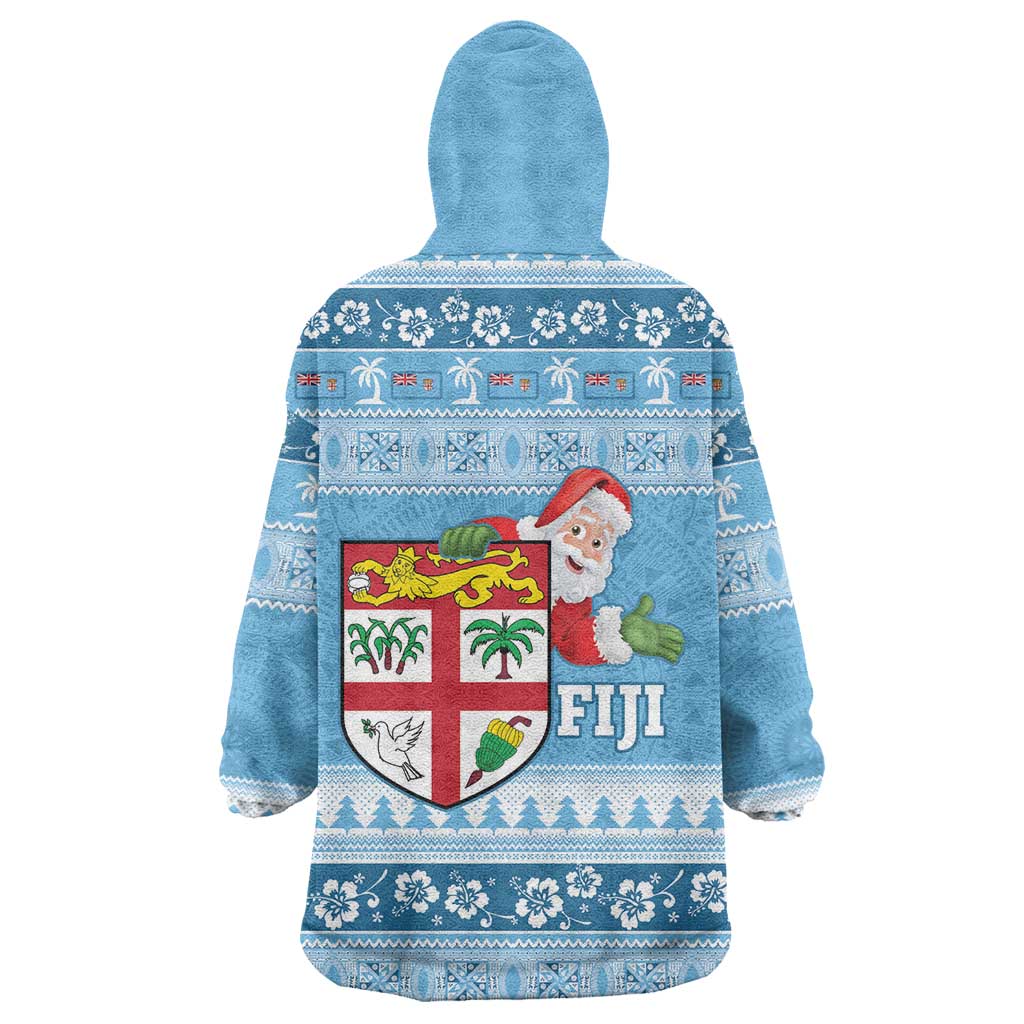 Fiji Christmas Wearable Blanket Hoodie Fijian Masi Marau na Kerisimasi! - Blue LT14 - Polynesian Pride