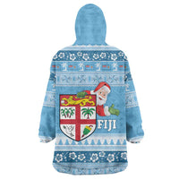 Fiji Christmas Wearable Blanket Hoodie Fijian Masi Marau na Kerisimasi! - Blue LT14 - Polynesian Pride