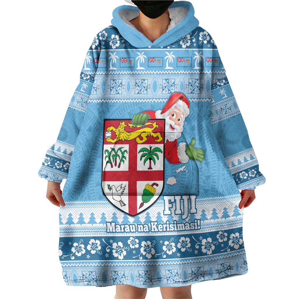 Fiji Christmas Wearable Blanket Hoodie Fijian Masi Marau na Kerisimasi! - Blue LT14 - Polynesian Pride