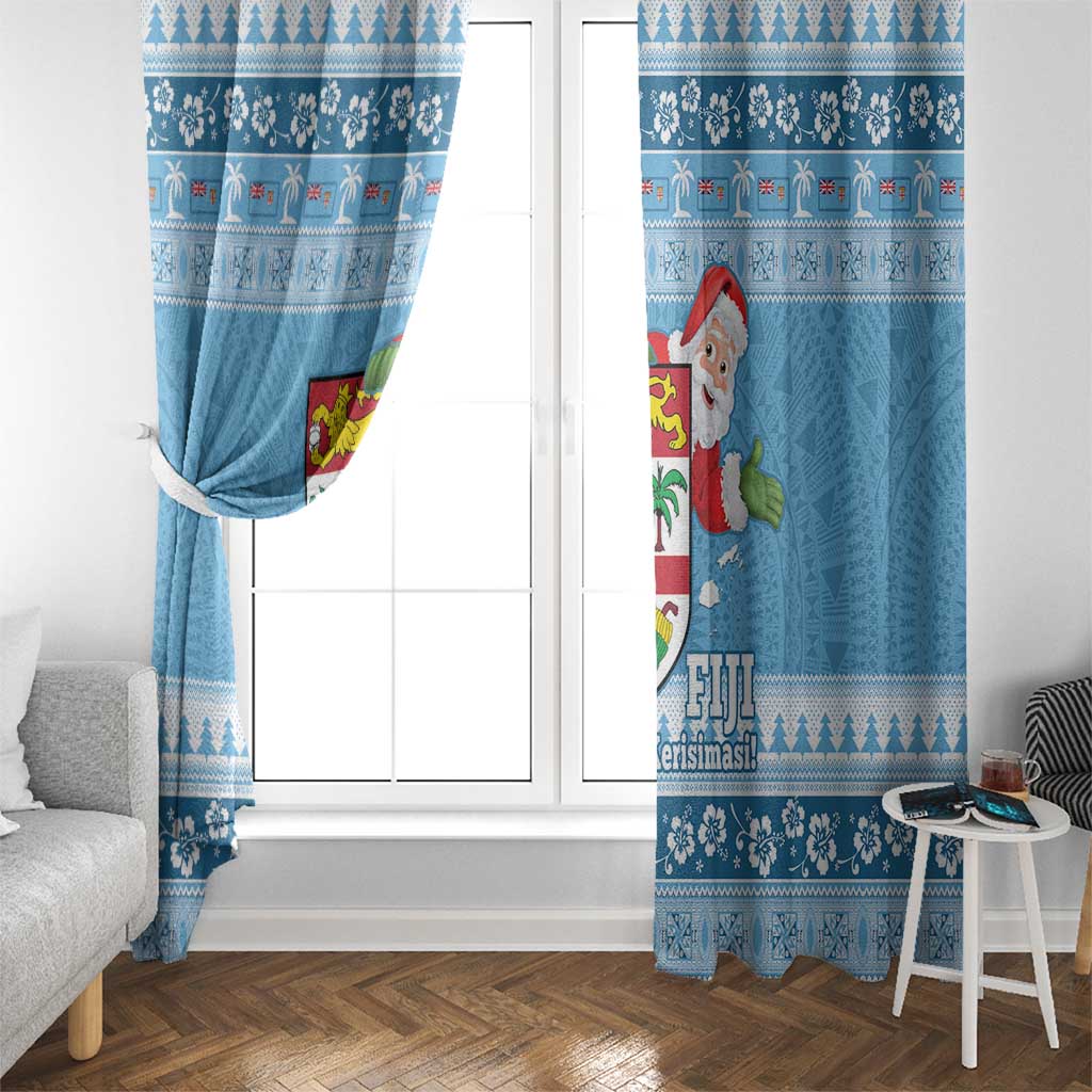 Fiji Christmas Window Curtain Fijian Masi Marau na Kerisimasi! - Blue