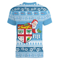 Fiji Christmas Women V-Neck T-Shirt Fijian Masi Marau na Kerisimasi! - Blue LT14 - Polynesian Pride