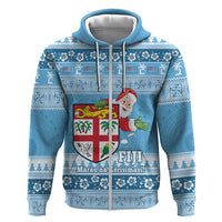 Fiji Christmas Zip Hoodie Fijian Masi Marau na Kerisimasi! - Blue LT14 Zip Hoodie Blue - Polynesian Pride