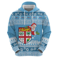 Fiji Christmas Zip Hoodie Fijian Masi Marau na Kerisimasi! - Blue LT14 - Polynesian Pride