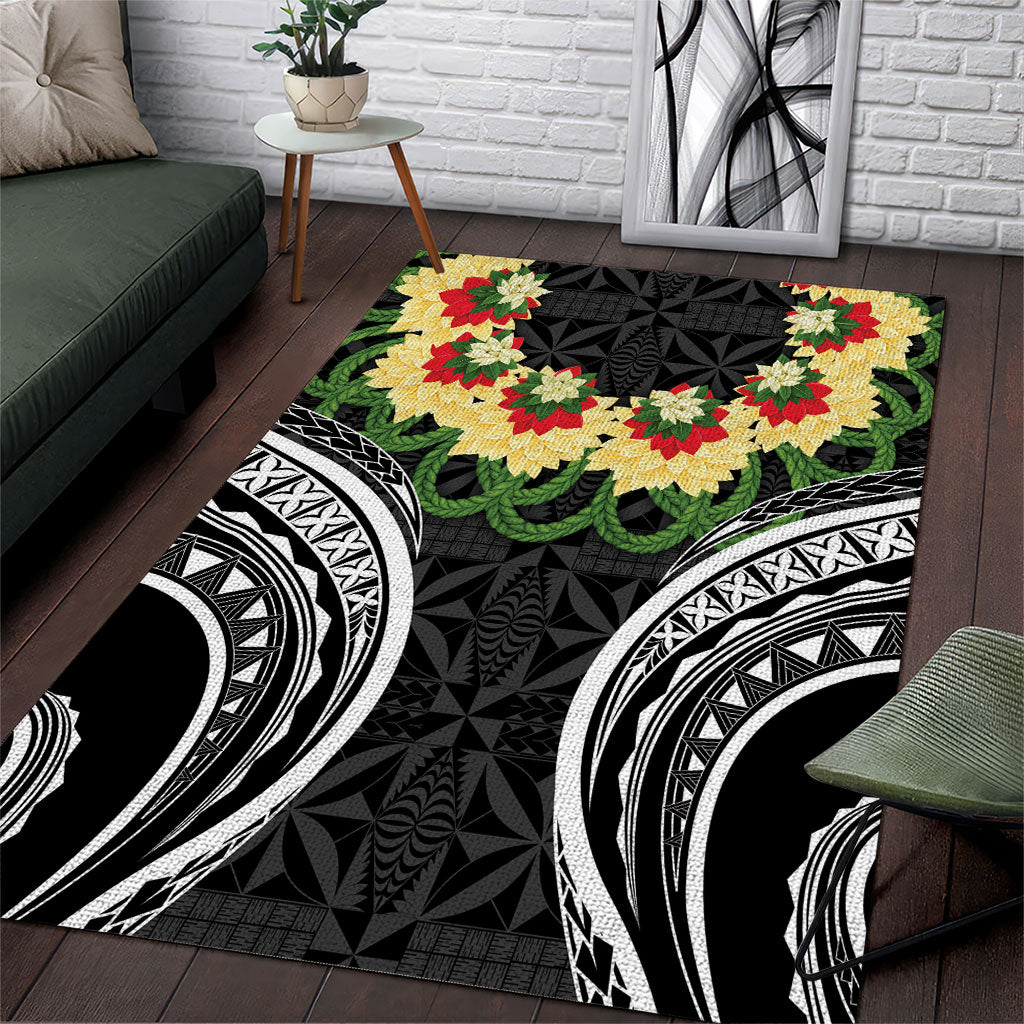 Black Tonga Ngatu Kahoa Lei Area Rug LT14 Black - Polynesian Pride
