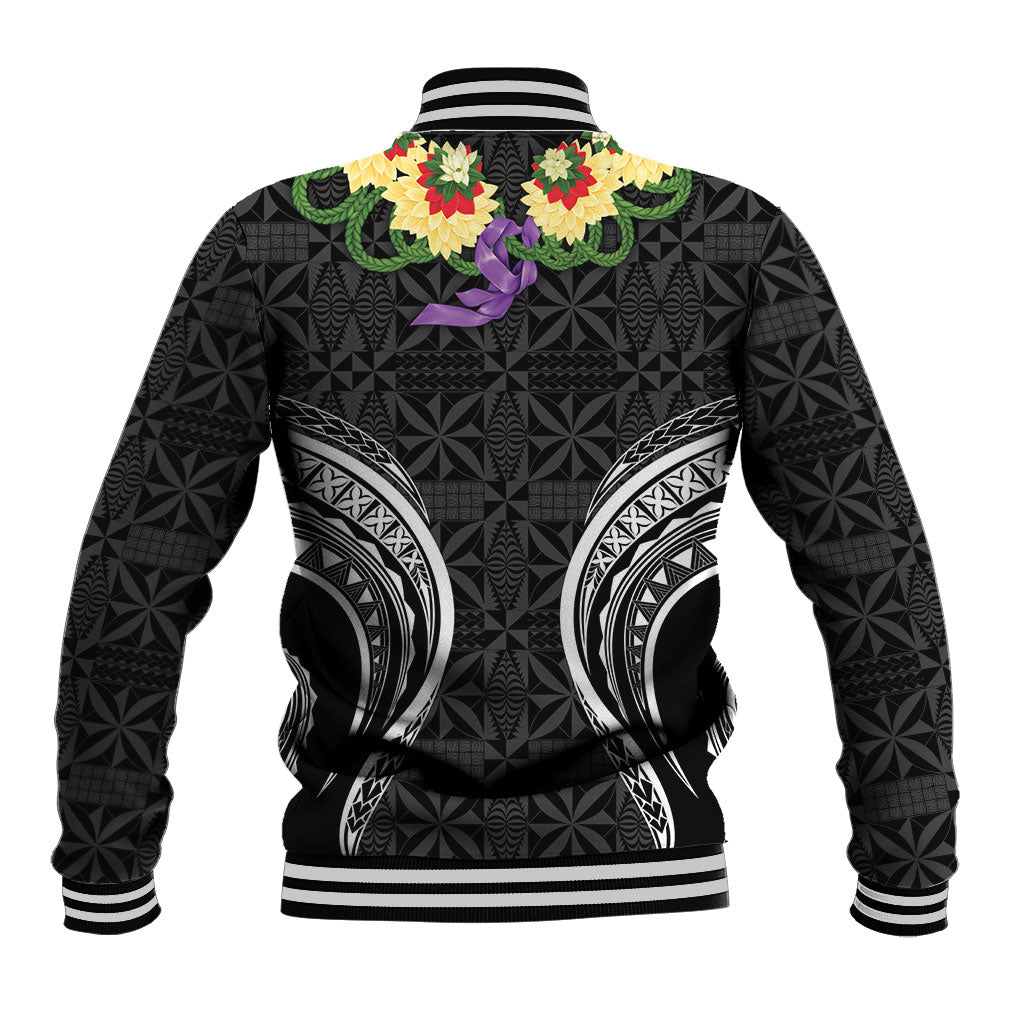 Black Tonga Ngatu Kahoa Lei Baseball Jacket LT14 - Polynesian Pride