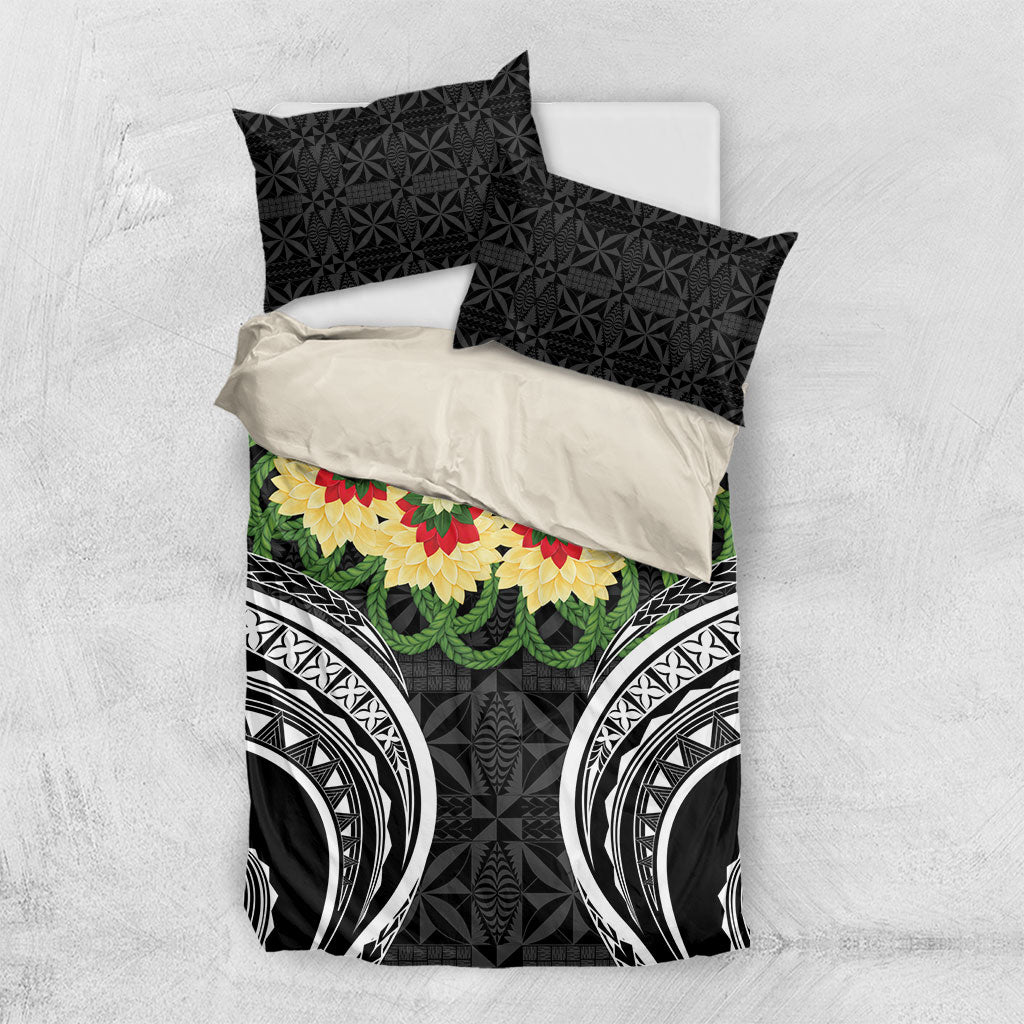 Black Tonga Ngatu Kahoa Lei Bedding Set LT14 US Twin 172cm x 218cm Black - Polynesian Pride