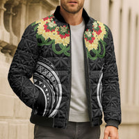 Black Tonga Ngatu Kahoa Lei Bomber Puffer Jacket LT14 - Polynesian Pride