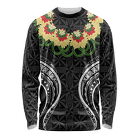 Black Tonga Ngatu Kahoa Lei Long Sleeve Shirt LT14 Unisex Black - Polynesian Pride