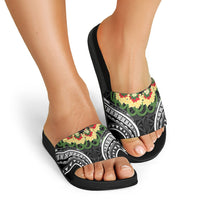 Black Tonga Ngatu Kahoa Lei Slide Sandals LT14 - Polynesian Pride