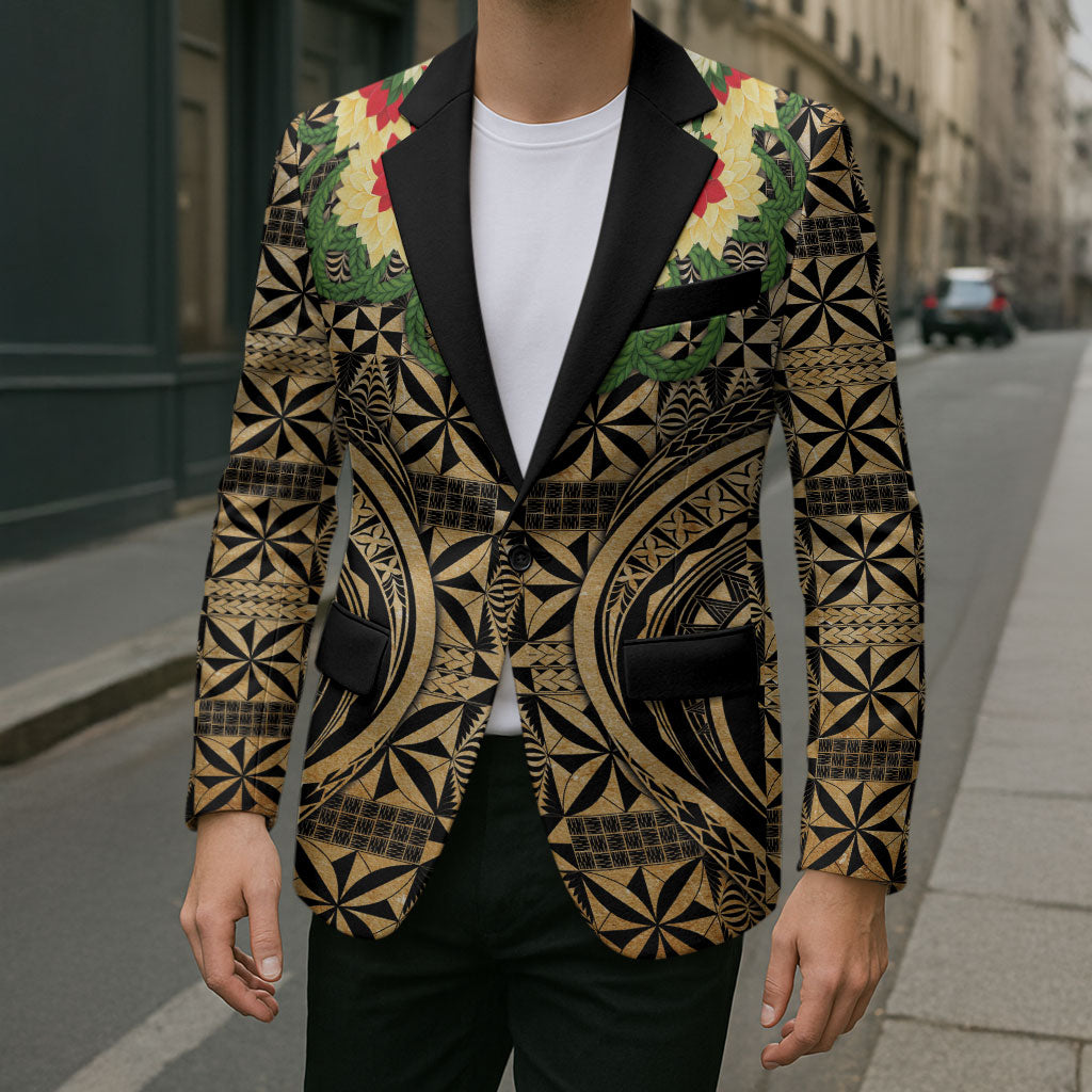 Grunge Gold Tonga Ngatu Kahoa Lei Blazer