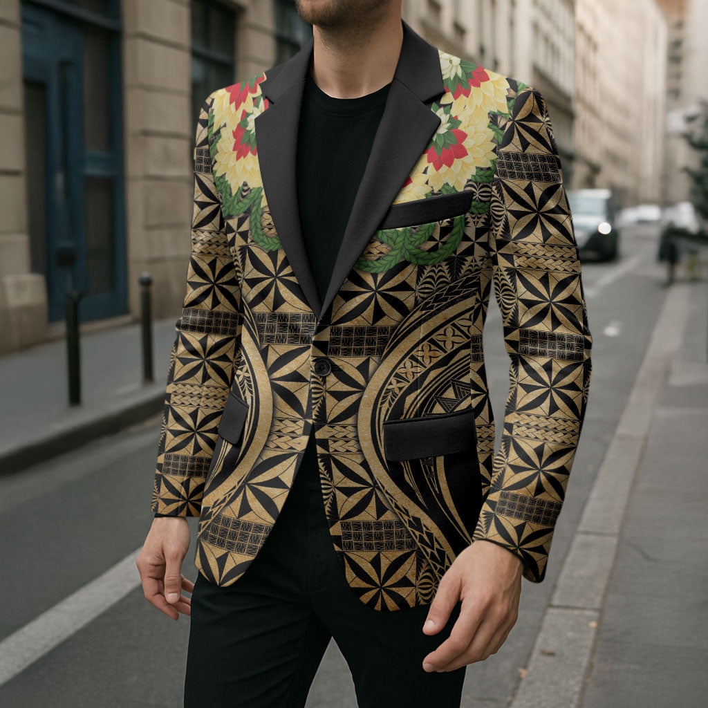 Grunge Gold Tonga Ngatu Kahoa Lei Blazer