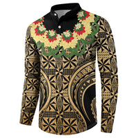 Grunge Gold Tonga Ngatu Kahoa Lei Button Sweatshirt LT14 - Polynesian Pride