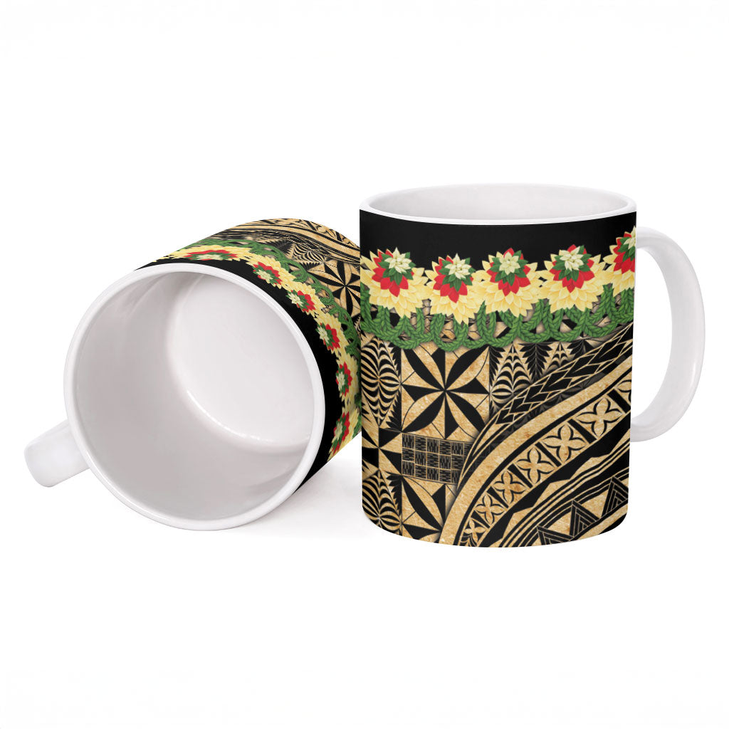 Grunge Gold Tonga Ngatu Kahoa Lei Ceramic Mug LT14 - Polynesian Pride