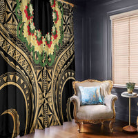Grunge Gold Tonga Ngatu Kahoa Lei Window Curtain LT14 - Polynesian Pride