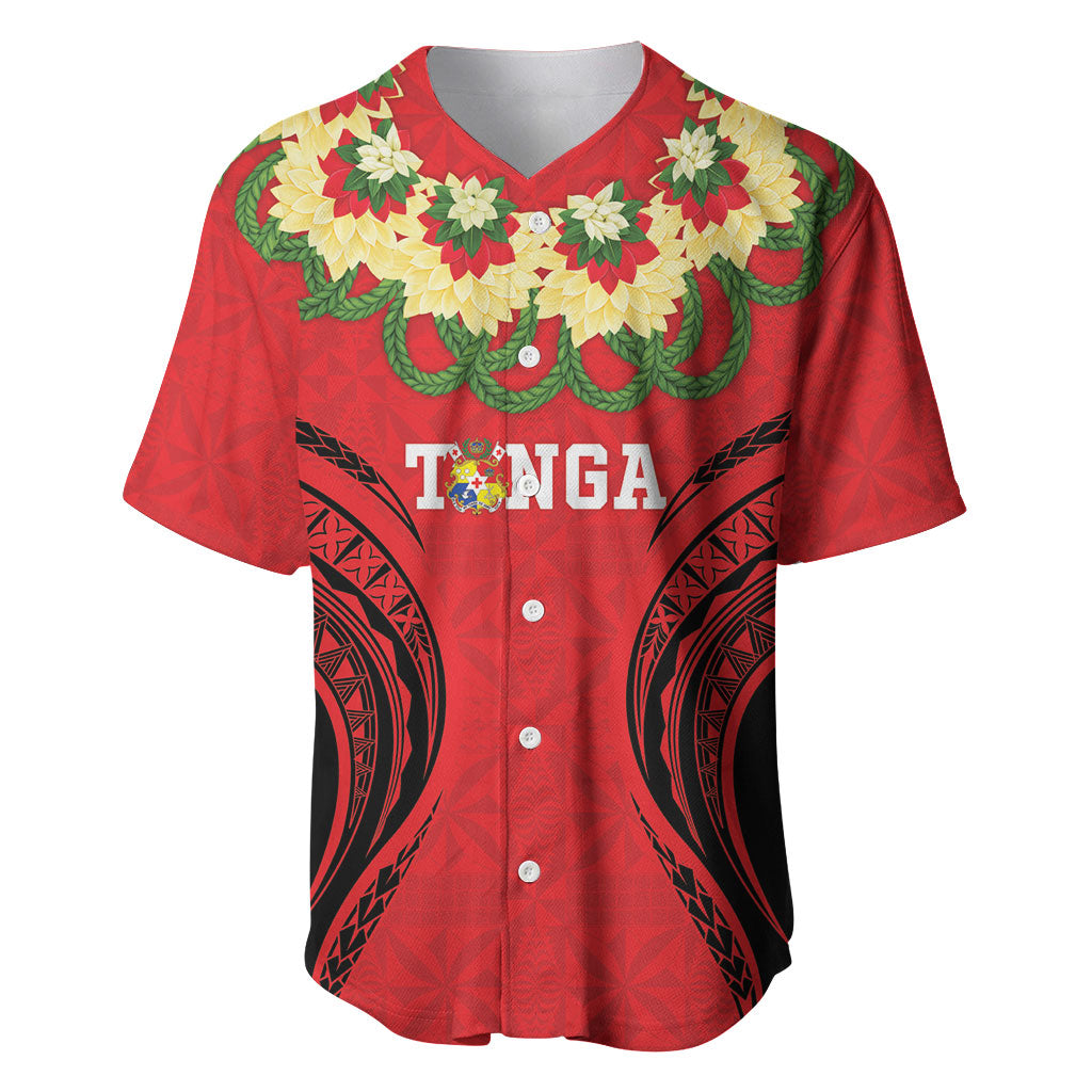 Personalised Red Tonga Ngatu Kahoa Lei Baseball Jersey LT14 Red - Polynesian Pride