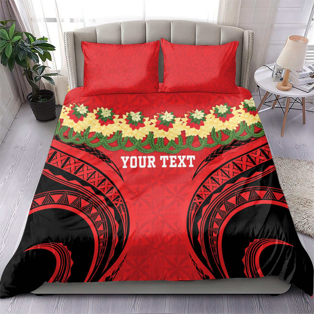 Personalised Red Tonga Ngatu Kahoa Lei Bedding Set
