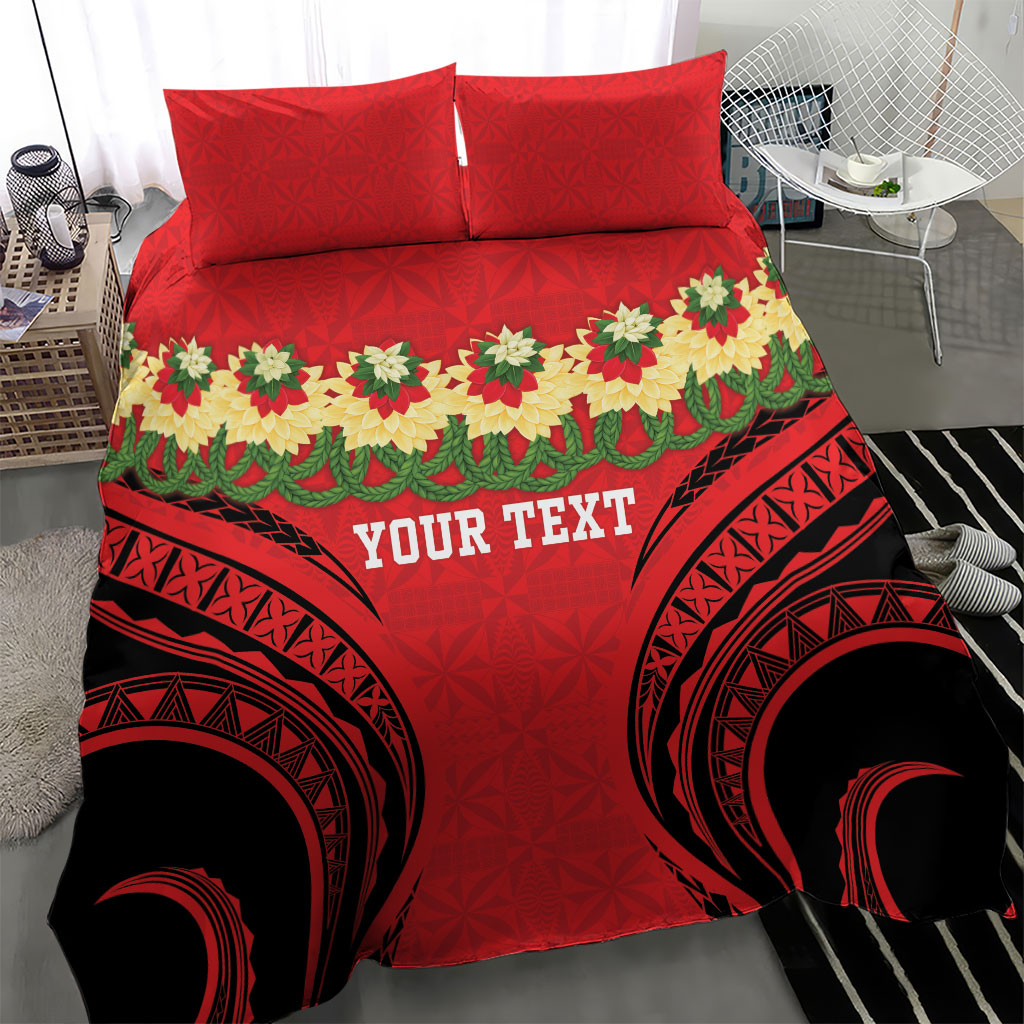 Personalised Red Tonga Ngatu Kahoa Lei Bedding Set