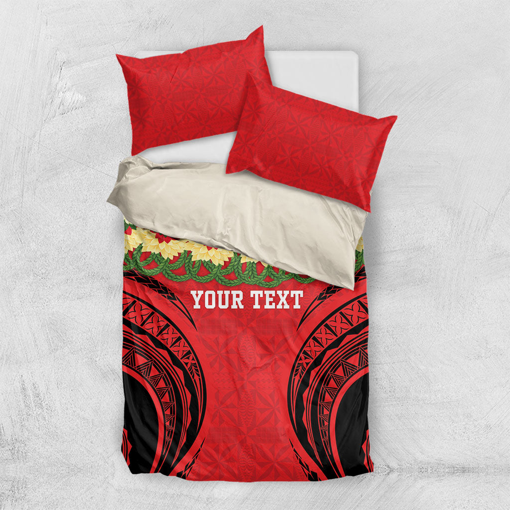 Personalised Red Tonga Ngatu Kahoa Lei Bedding Set
