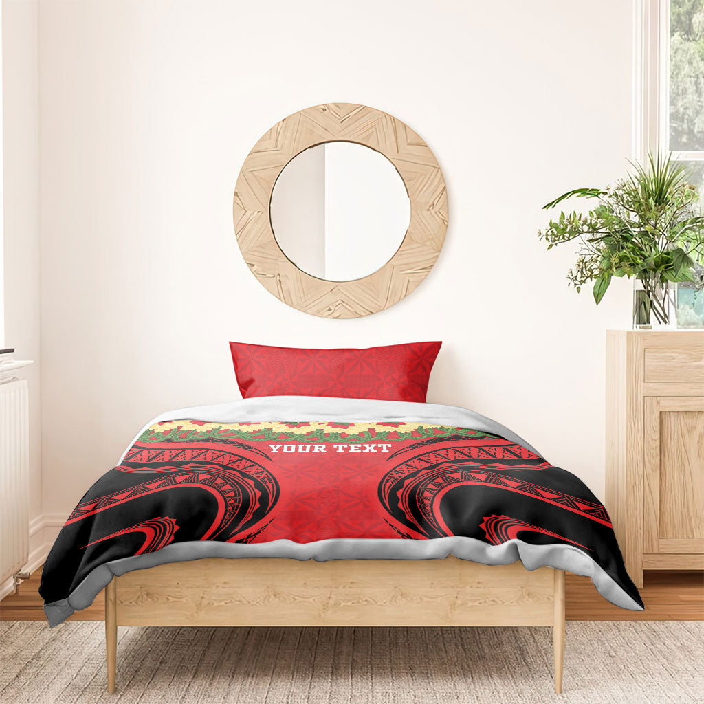 Personalised Red Tonga Ngatu Kahoa Lei Bedding Set