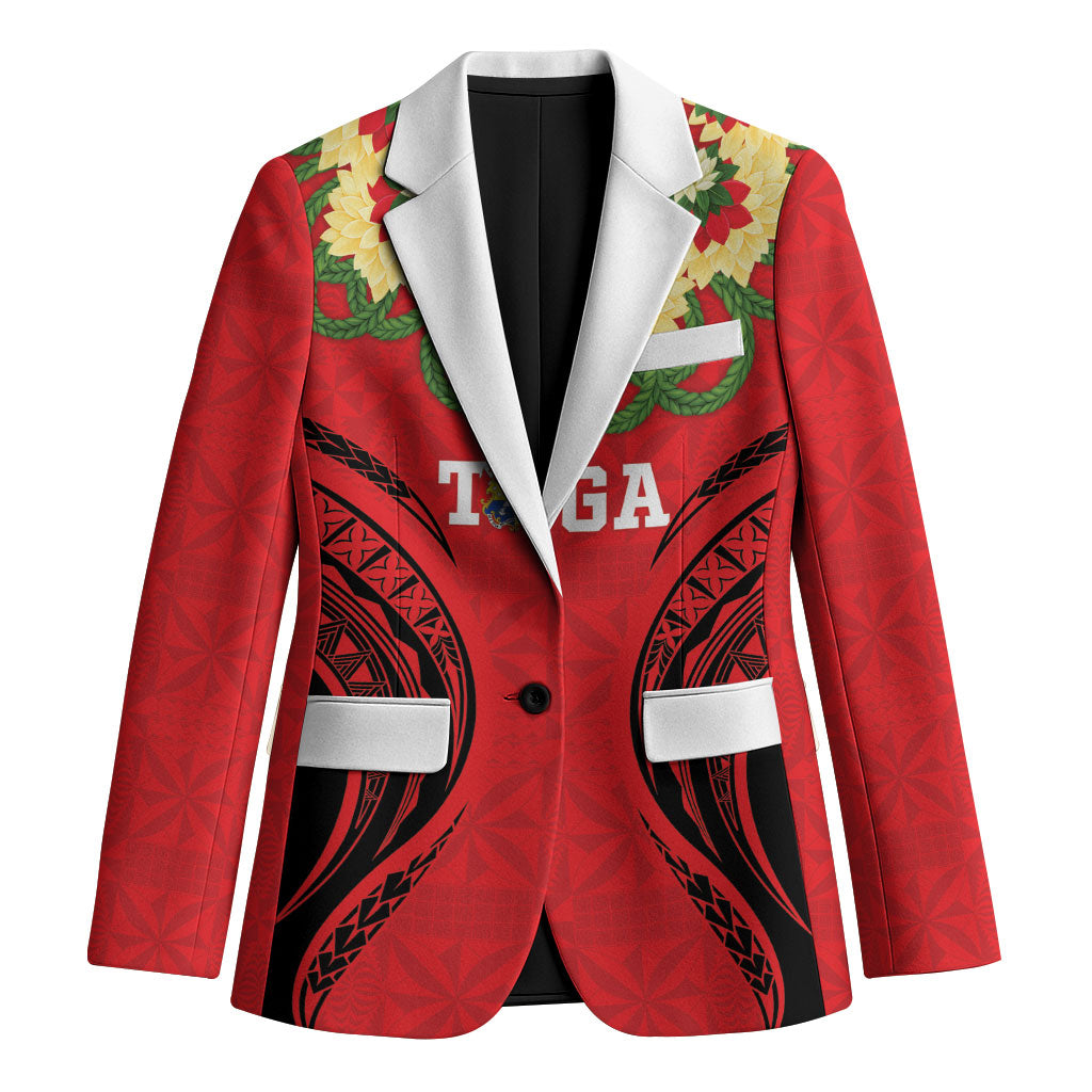 Personalised Red Tonga Ngatu Kahoa Lei Blazer