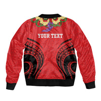 Personalised Red Tonga Ngatu Kahoa Lei Bomber Jacket LT14 - Polynesian Pride