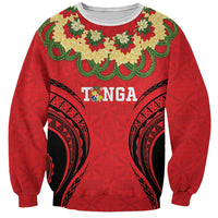 Personalised Red Tonga Ngatu Kahoa Lei Sweatshirt LT14 Unisex Red - Polynesian Pride