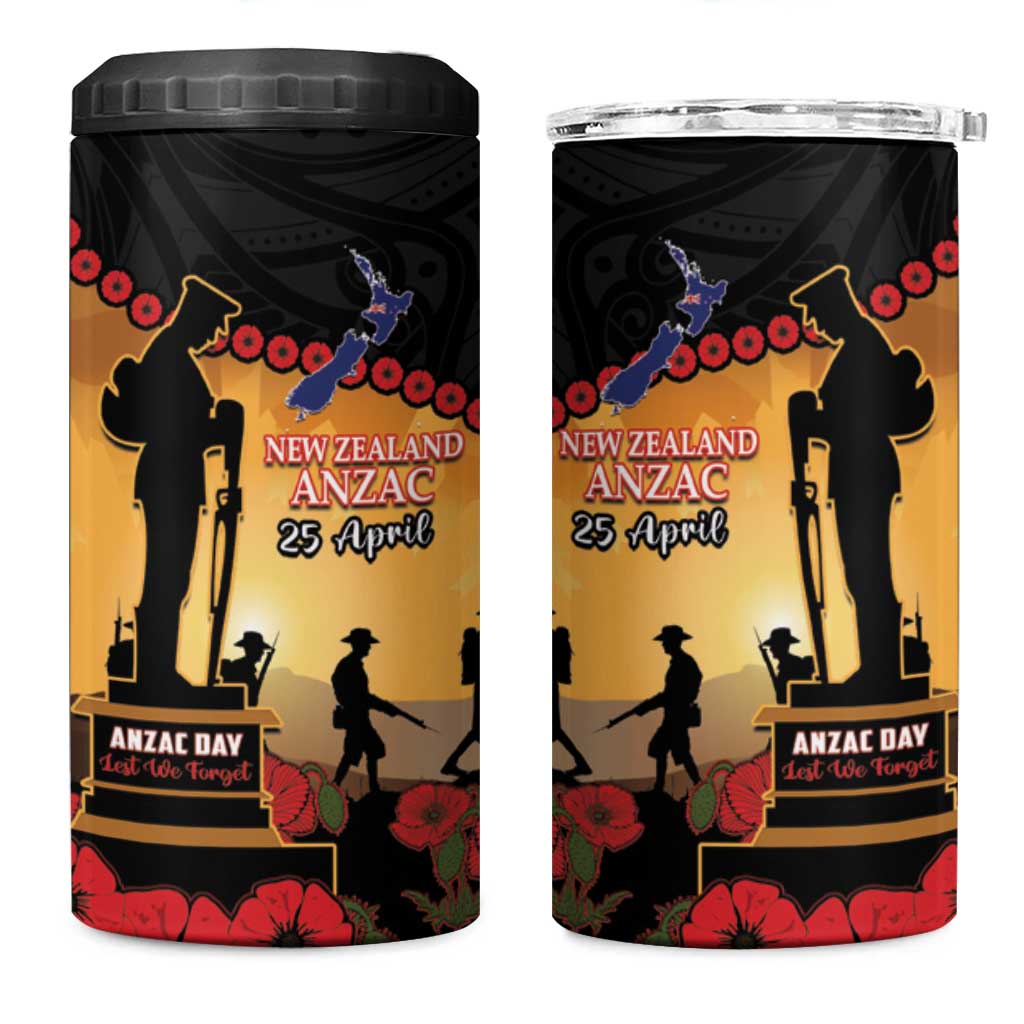 New Zealand Anzac 4 in 1 Can Cooler Tumbler Maori Camouflage Mix Poppies We Will Remember Them LT14 One Size: 16 oz Black - Polynesian Pride