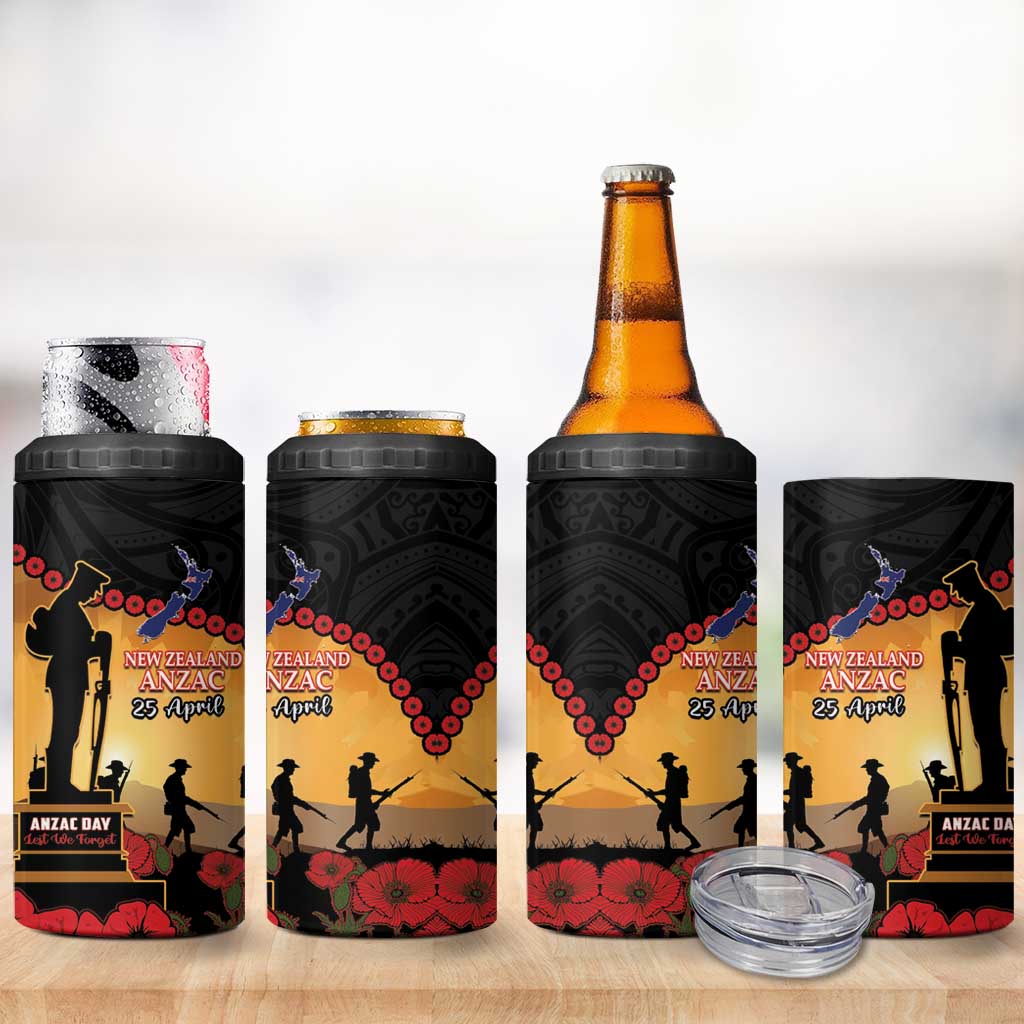 New Zealand Anzac 4 in 1 Can Cooler Tumbler Maori Camouflage Mix Poppies We Will Remember Them LT14 - Polynesian Pride