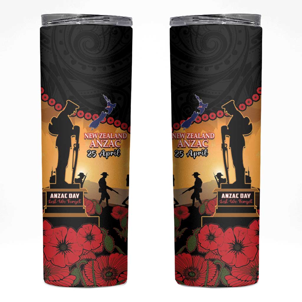 New Zealand Anzac Skinny Tumbler Maori Camouflage Mix Poppies We Will Remember Them LT14 Black - Polynesian Pride
