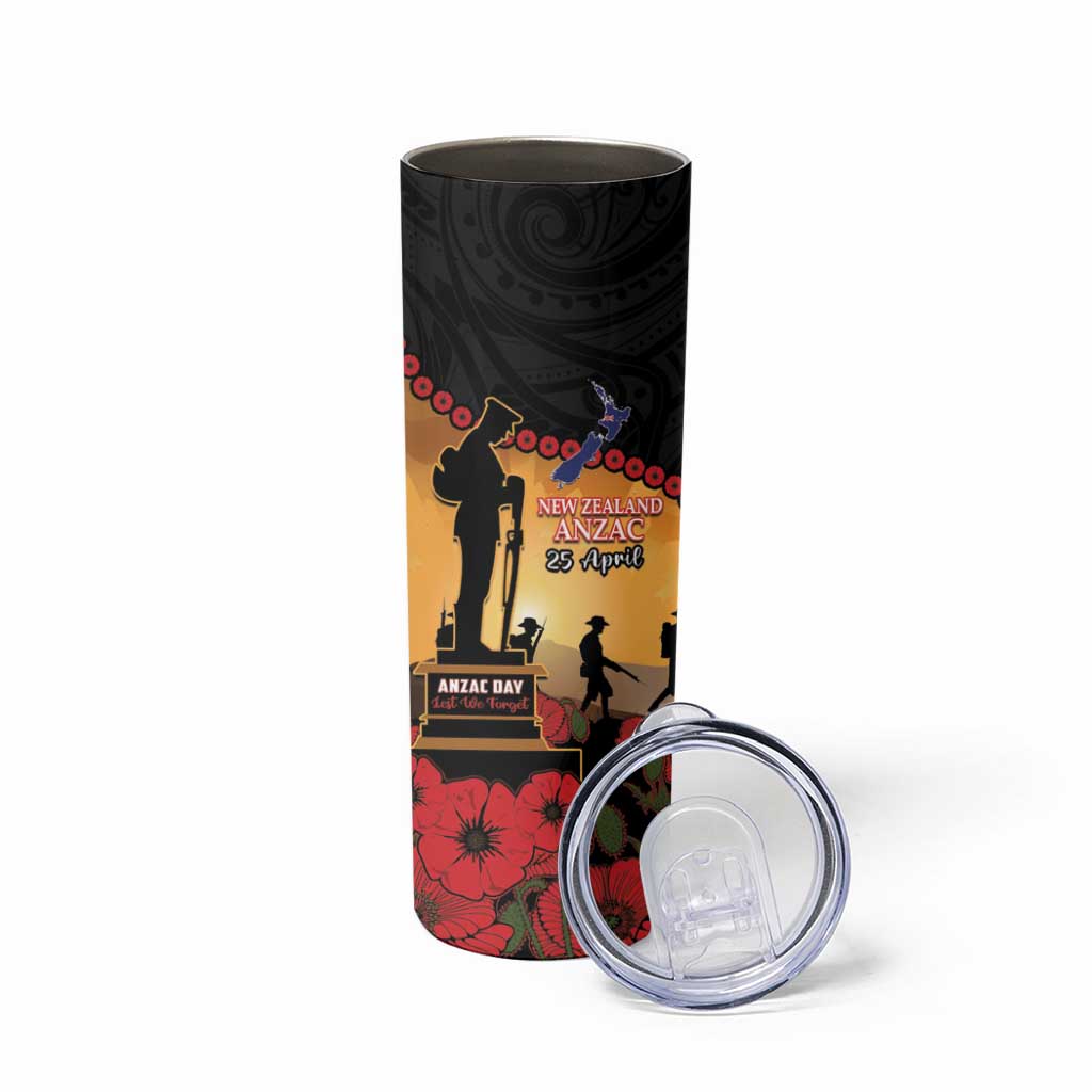 New Zealand Anzac Skinny Tumbler Maori Camouflage Mix Poppies We Will Remember Them LT14 - Polynesian Pride