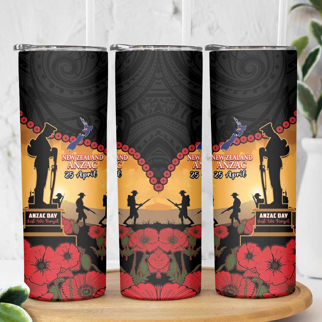New Zealand Anzac Skinny Tumbler Maori Camouflage Mix Poppies We Will Remember Them LT14 - Polynesian Pride