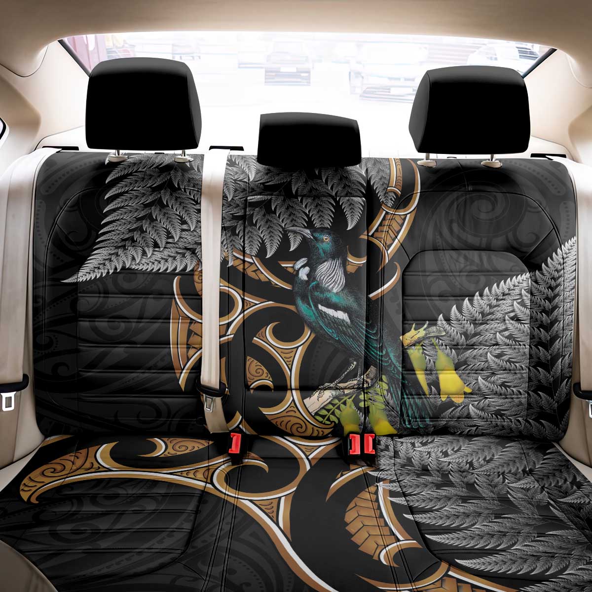 Aotearoa Kowhai Tui Bird Back Car Seat Cover Maori Ngaru With Silver Fern LT14 - Polynesian Pride