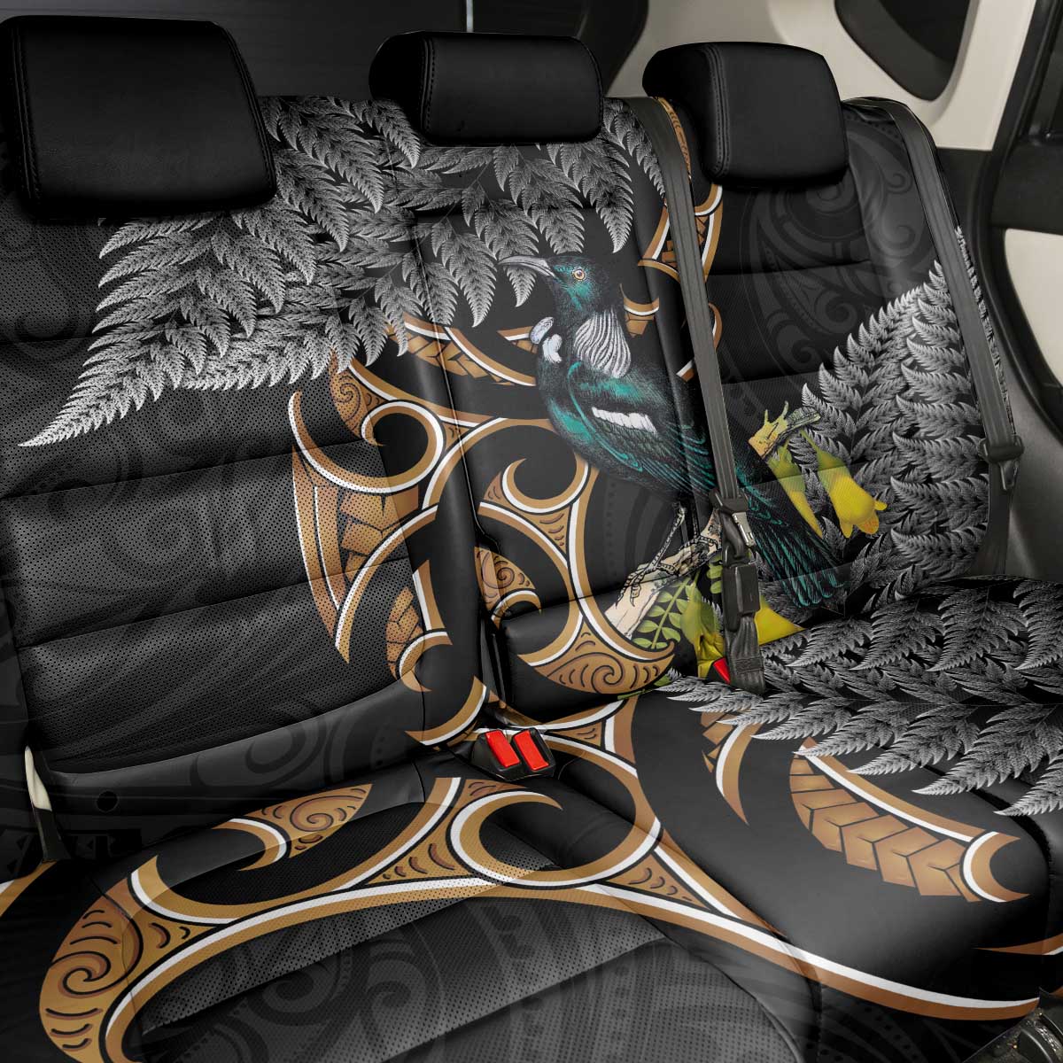 Aotearoa Kowhai Tui Bird Back Car Seat Cover Maori Ngaru With Silver Fern LT14 - Polynesian Pride